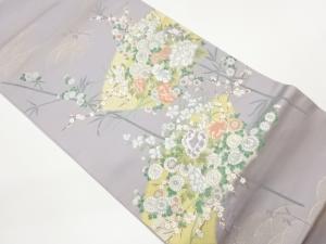 都製　地紙に草花模様織出し袋帯